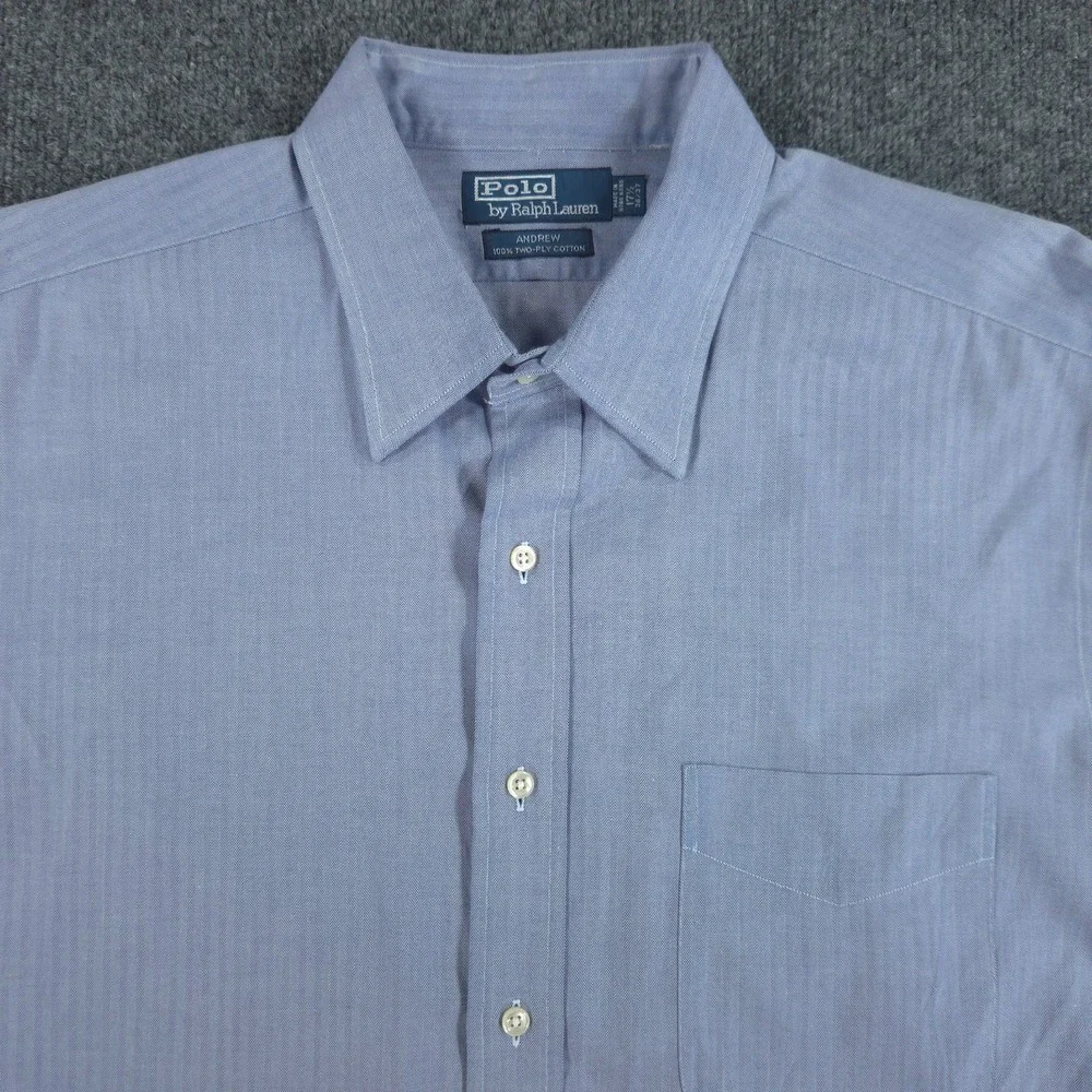 Polo Ralph Lauren Mens Andrew Solid Blue Shirt 17.5 36/37 Classic Work Office
